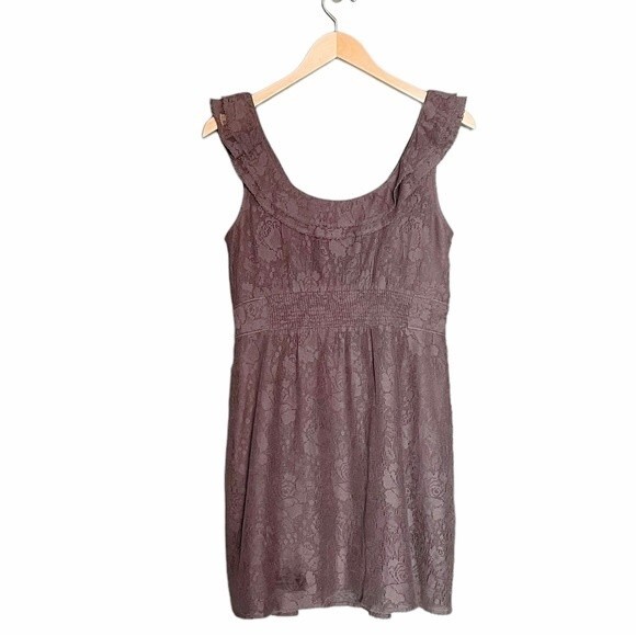 Anthropologie Maeve Dress Women's Size Small Y2K Gray Lace Ruffle Short Sundress - Picture 6 of 15